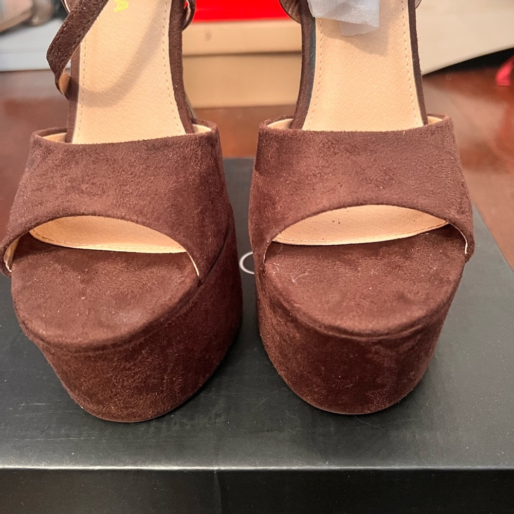 Brown Suede Platform Sandals